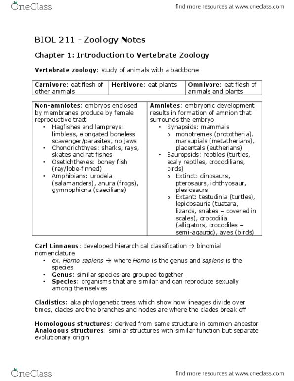 BIOL211 Lecture Notes - Lecture 1: Gnathostomata, Dermal Bone, Branchial Arch thumbnail