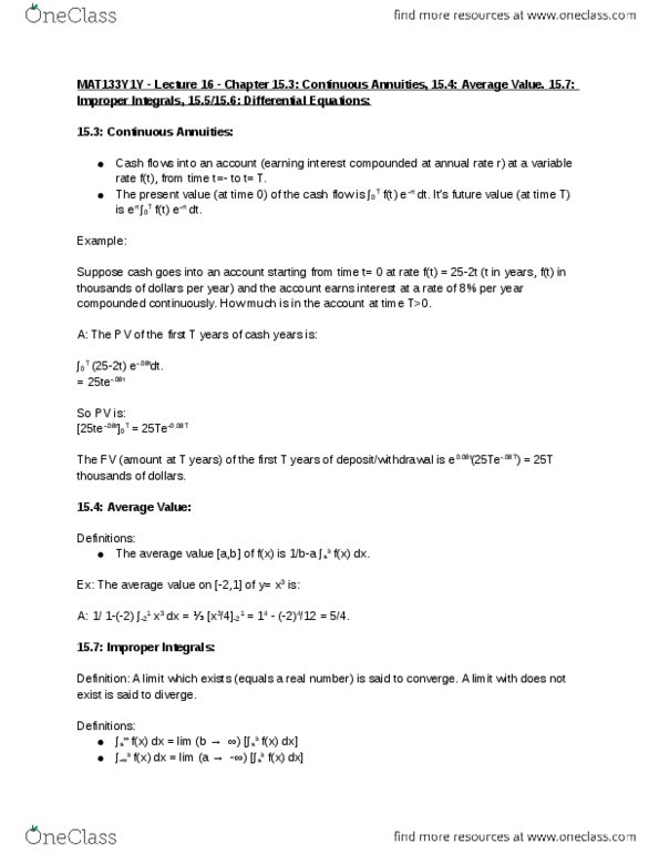 MAT133Y1 Lecture Notes - Lecture 16: Cash Flow thumbnail