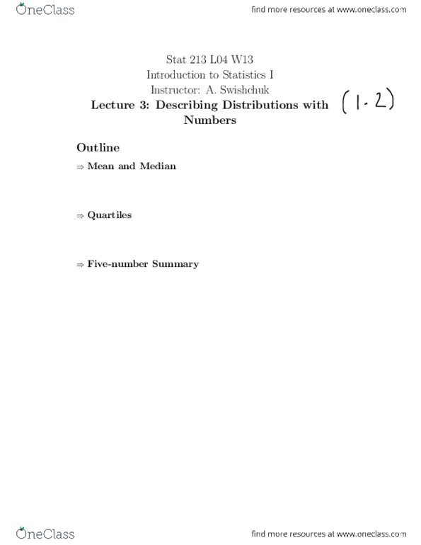 STAT 213 Lecture Notes - Lecture 3: Roger Maris, Metic, Quartile thumbnail
