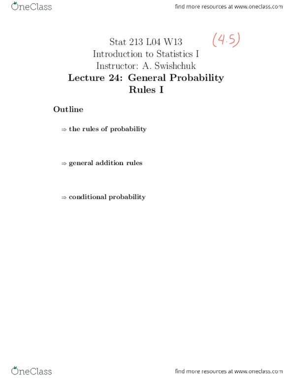 STAT 213 Lecture Notes - Lecture 24: Conditional Probability, A Reminder thumbnail