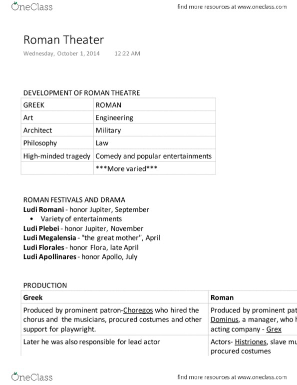DRAM 116 Lecture Notes - Lecture 3: Ludi Apollinares, Ludi Romani, Roman Festivals thumbnail