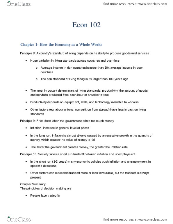 ECON102 Lecture Notes - Lecture 1: Opportunity Cost, Scientific Method thumbnail