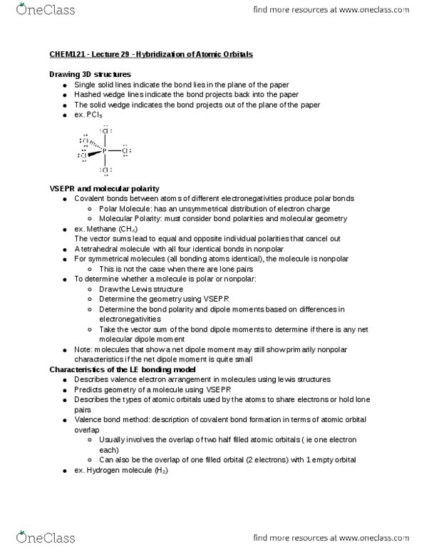 CHEM 121 Lecture Notes - Lecture 29: Dipole, Valence Bond Theory, Valence Electron thumbnail