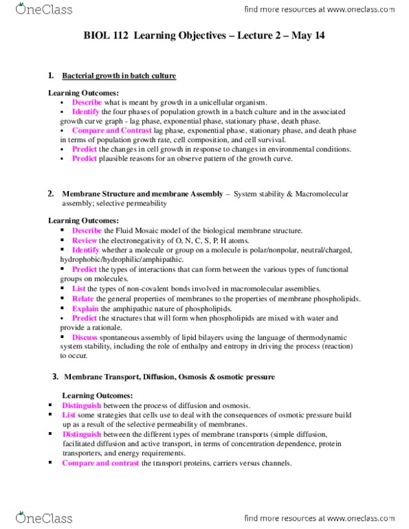 BIOL 121 Lecture Notes - Lecture 2: Macromolecular Assembly, Osmosis thumbnail