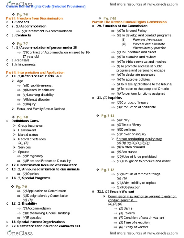 LAW 529 Chapter Notes - Chapter 6: Ontario Human Rights Code, Ontario Human Rights Commission, Learning Disability thumbnail