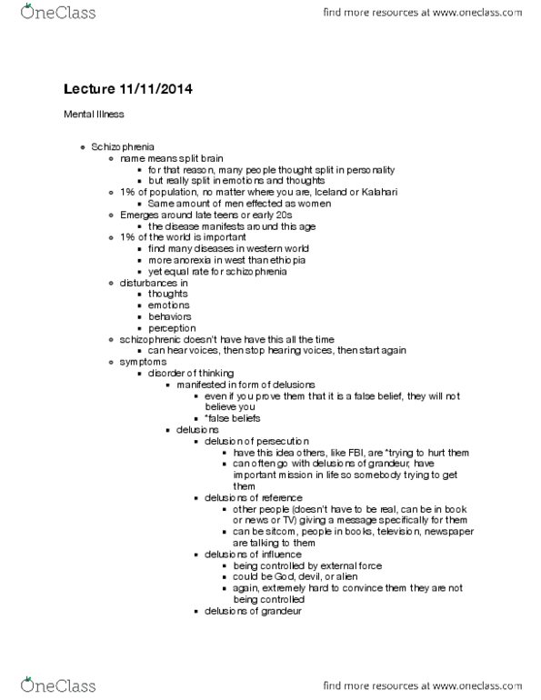 PSYC 2101 Lecture Notes - Lecture 17: Glutamate Hypothesis Of Schizophrenia, Twin, Dopamine Hypothesis Of Schizophrenia thumbnail