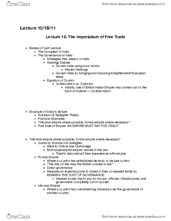 HIST 1011 Lecture Notes - Lecture 15: De Jure, Sepoy, Aristocracy thumbnail