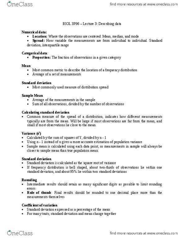 BIOL 3P96 Lecture Notes - Lecture 3: Interquartile Range, Standard Deviation, Quartile thumbnail