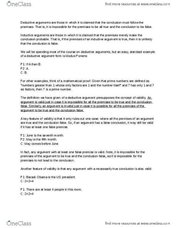 PHIL 1102 Lecture Notes - Lecture 2: Modus Ponens, False Premise, Deductive Reasoning thumbnail