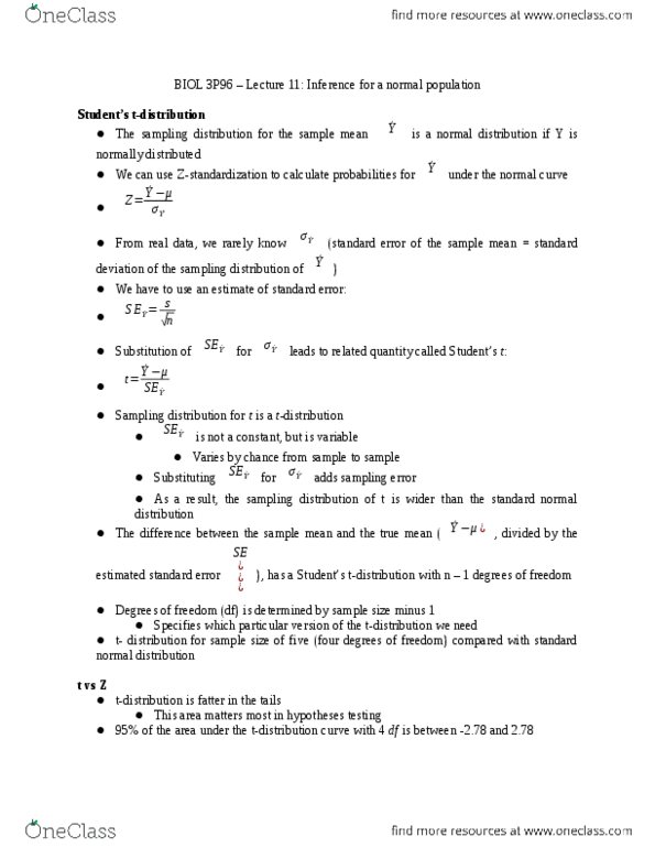 BIOL 3P96 Lecture Notes - Lecture 11: Null Hypothesis, Sampling Distribution, Confidence Interval thumbnail