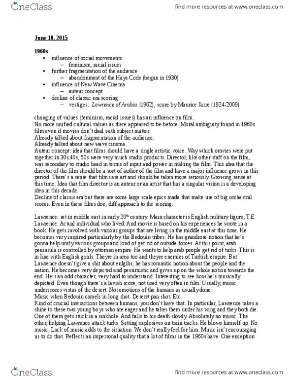 MUSIC 2F03 Lecture Notes - Lecture 15: Henry Mancini, Lightsaber, Arabian Peninsula thumbnail