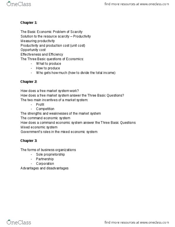 ECON15269G-CO4 Chapter Notes - Chapter 1-3: Opportunity Cost, Sole Proprietorship thumbnail