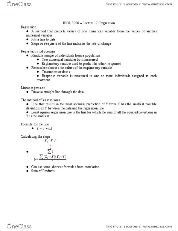 BIOL 3P96 Lecture Notes - Lecture 17: Prediction Interval, Nonlinear Regression, Logistic Regression thumbnail