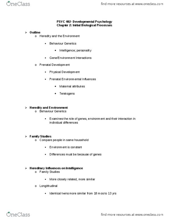 PSYC 402 Lecture Notes - Lecture 2: Trophoblast, Blastocyst, Prenatal Development thumbnail