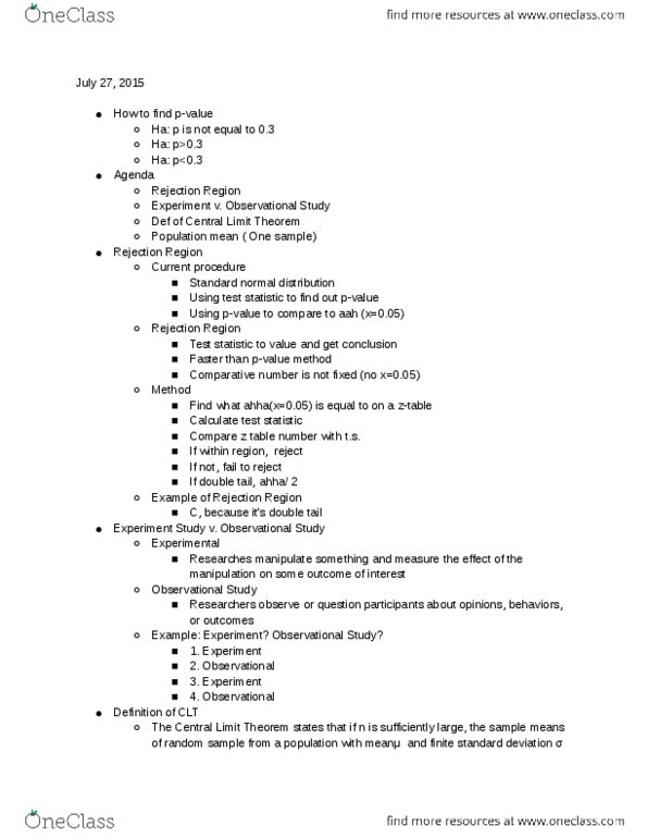 STAT 200 Lecture Notes - Lecture 10: Situation Two, Confidence Interval, Normal Distribution thumbnail