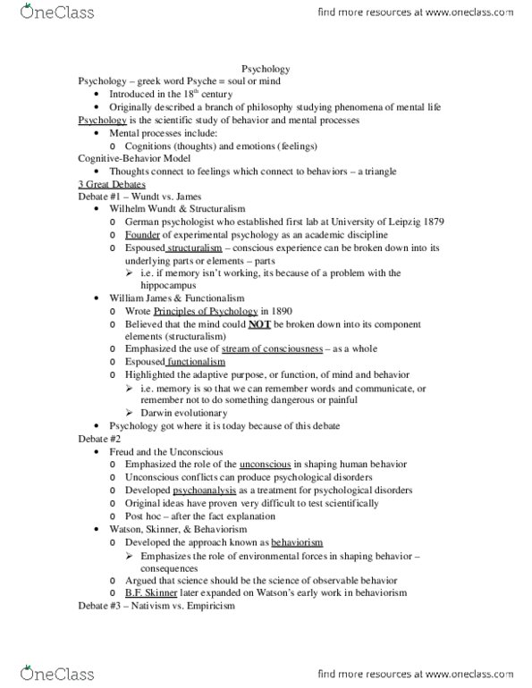 PSY 101 Lecture Notes - Lecture 1: Empiricism, Behaviorism thumbnail