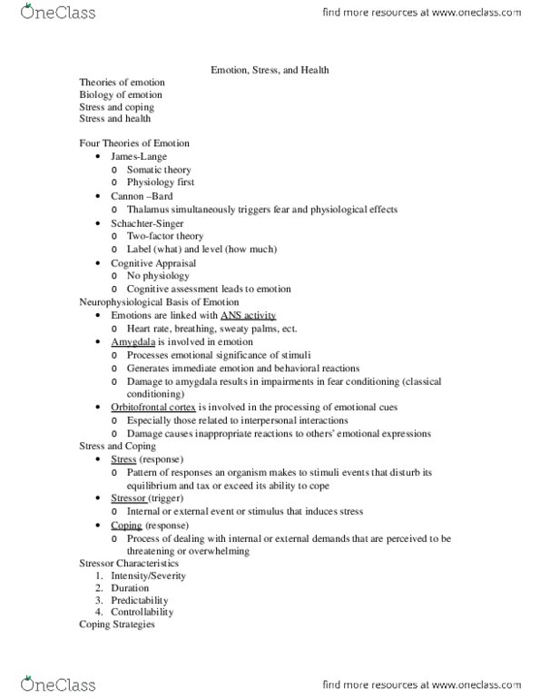 PSY 101 Lecture Notes - Lecture 7: Stressor, Classical Conditioning, Cortisol thumbnail