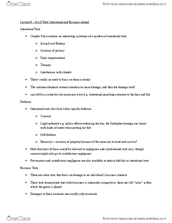 MGSC30H3 Lecture 6: MGSC30 The Legal Environment of Business thumbnail