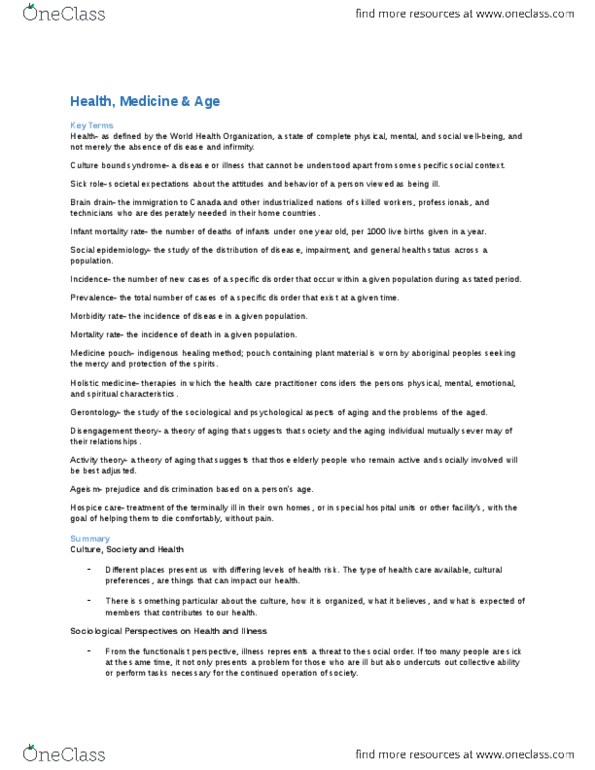 SOCI 1005 Chapter Notes - Chapter 14: World Health Organization, Alternative Medicine, Prevalence thumbnail