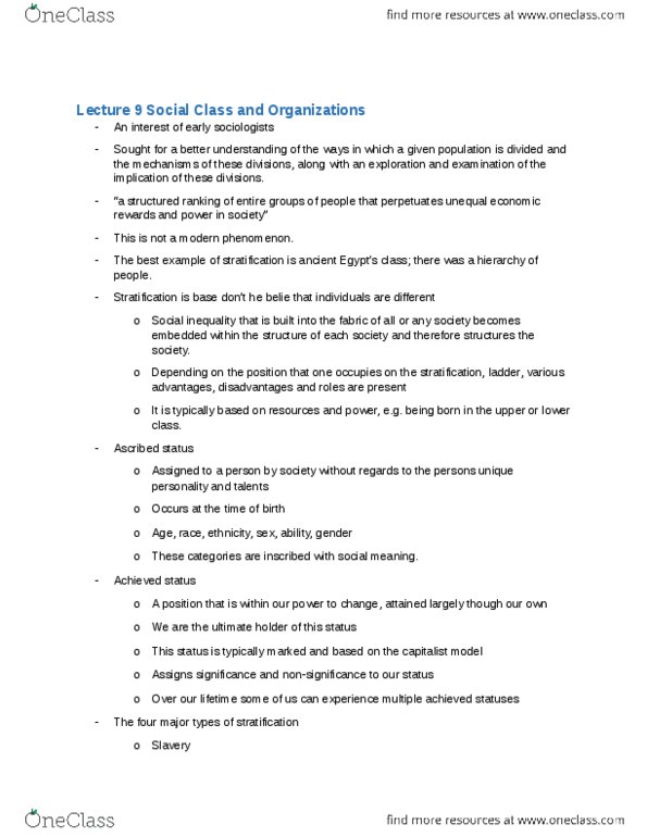 SOCI 1005 Lecture Notes - Lecture 9: Mcdonaldization, Cultural Capital, Social Mobility thumbnail