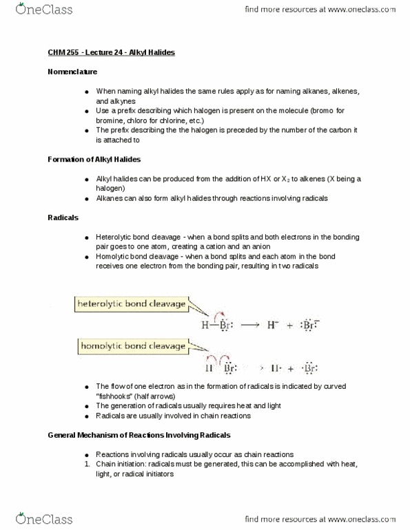 CHM 25500 Lecture Notes - Lecture 24: Chain Propagation, Chain Termination, Halogenation thumbnail