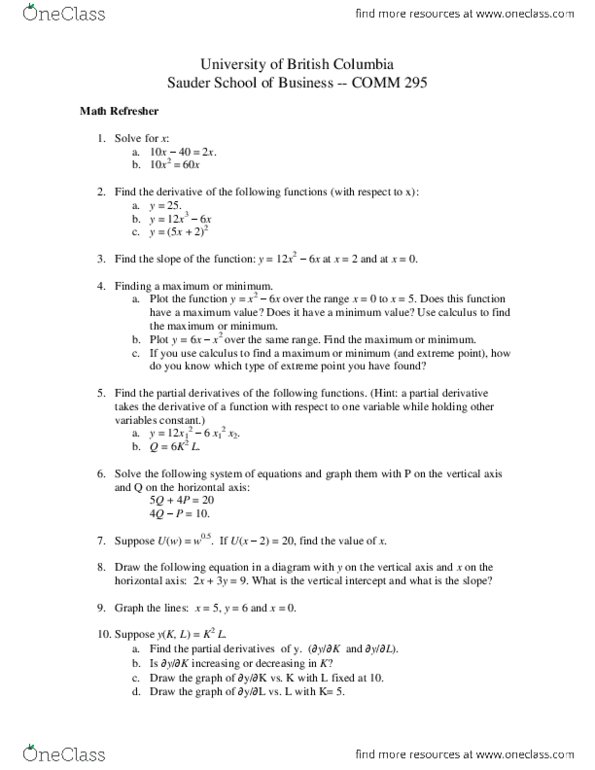 COMM 295 Lecture Notes - Lecture 2: Partial Derivative thumbnail