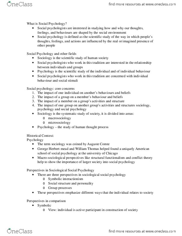 SOC 2109 Lecture Notes - Lecture 1: George Herbert Mead, The Sociological Imagination, Symbolic Interactionism thumbnail