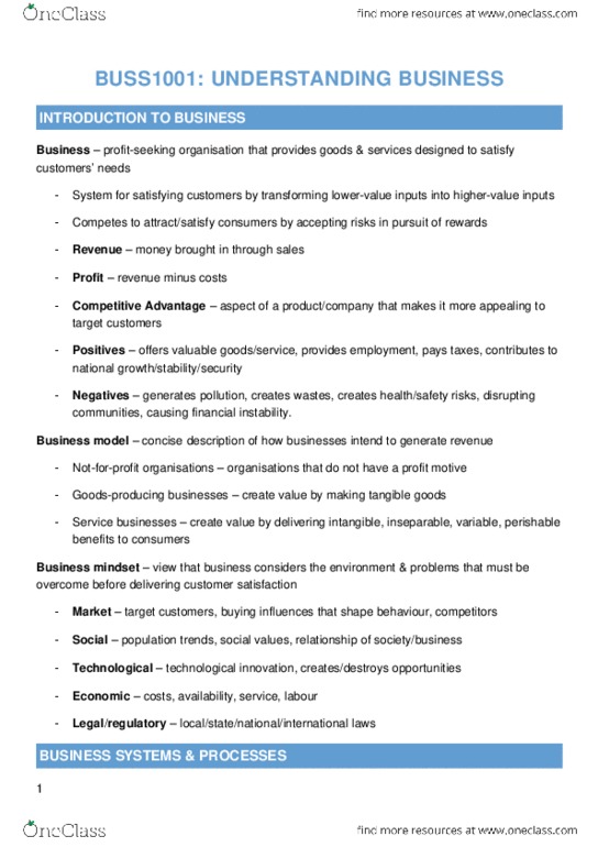 BUSS1001 : Understanding Business BUSS1001 - OneClass