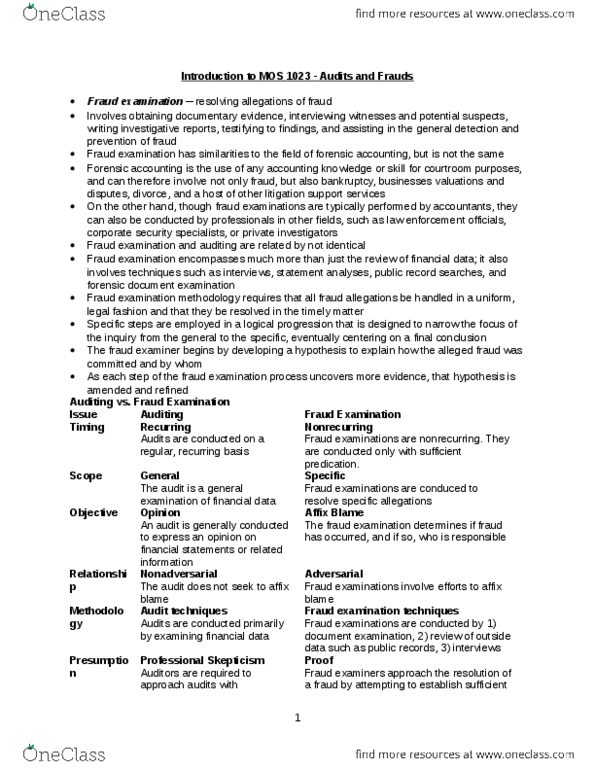 Management and Organizational Studies 1023A/B Chapter Notes - Chapter 5: Questioned Document Examination, Modus Operandi, Forensic Accounting thumbnail