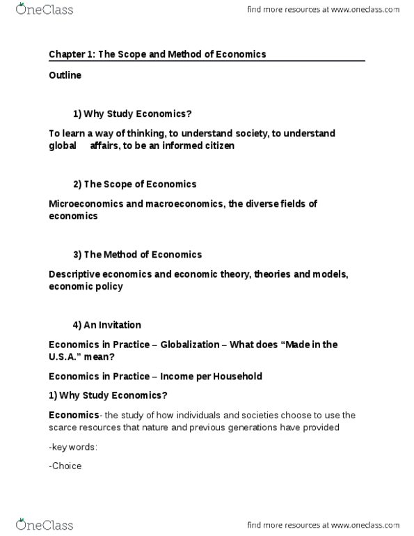ECON 2000 Lecture Notes - Lecture 1: Economic Model, Opportunity Cost, Macroeconomics thumbnail