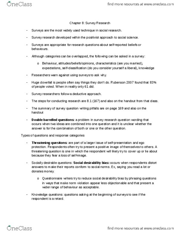 Sociology 2206A/B Chapter Notes - Chapter 8: Social Desirability Bias, Proper Length, Computer-Assisted Telephone Interviewing thumbnail