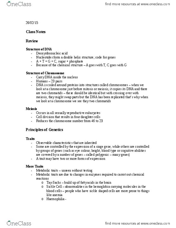 NATS 1675 Lecture Notes - Lecture 29: Messenger Rna, Sexual Reproduction, Haemophilia thumbnail