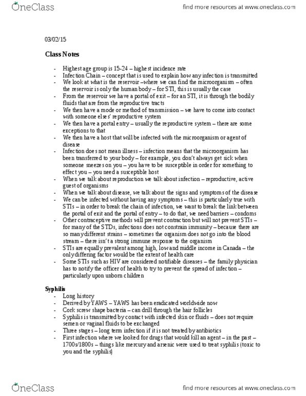 NATS 1675 Lecture Notes - Lecture 26: Pap Test, Chancre, Syphilis thumbnail