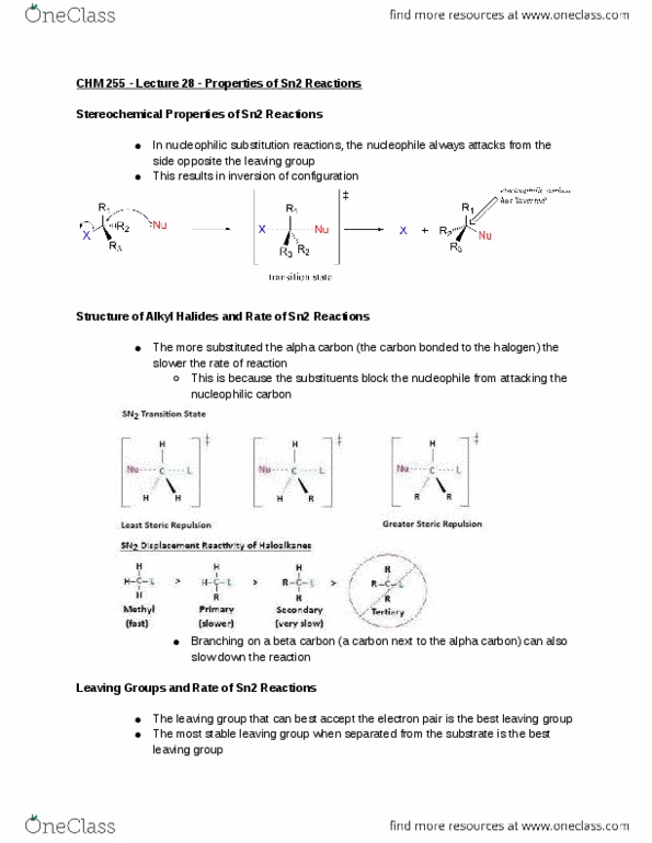 CHM 25500 Lecture Notes - Lecture 28: Nucleophilic Substitution, Leaving Group, Alpha And Beta Carbon thumbnail