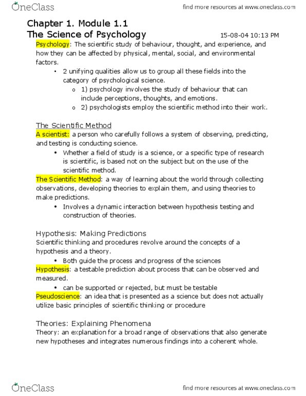 PSYA01H3 Chapter Notes - Chapter 1: Statistical Hypothesis Testing, Scientific Method, Pseudoscience thumbnail