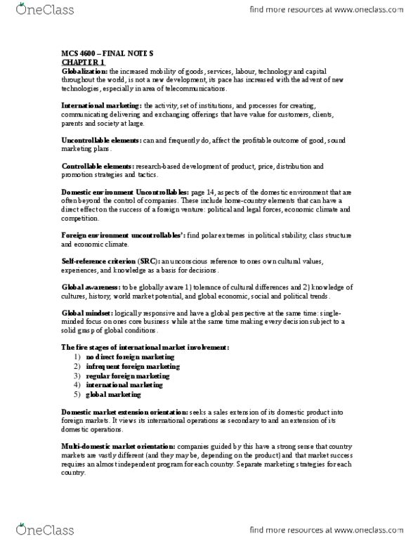Mcs4600 Final Mcs 4600 Final Notes Oneclass - 