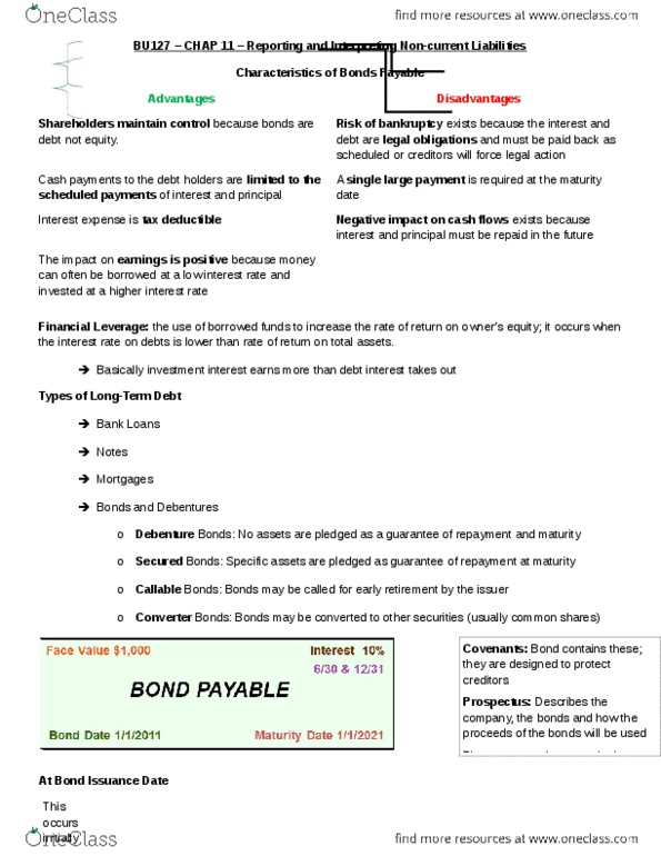 BU127 Chapter Notes - Chapter 11: Debenture, Interest Expense, Premium Bond thumbnail