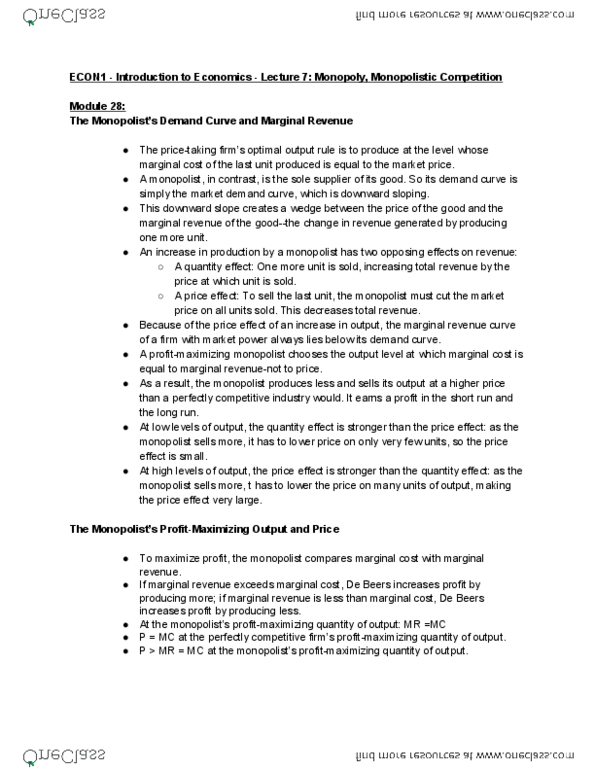 ECON 1 Lecture 7: Monopoly Monopolistic Competition thumbnail