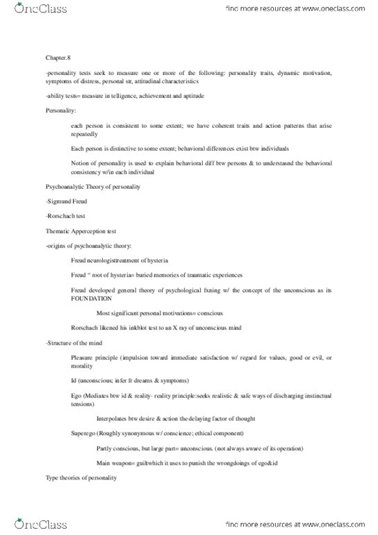 PSYC37H3 Chapter Notes - Chapter 8: Extraversion And Introversion, Agreeableness, Impulsivity thumbnail