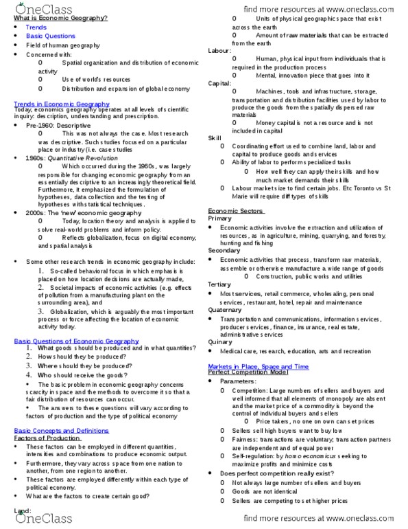 GEOG 3LT3 Lecture Notes - Lecture 1: Central Place Theory, Location Theory, Distance Decay thumbnail