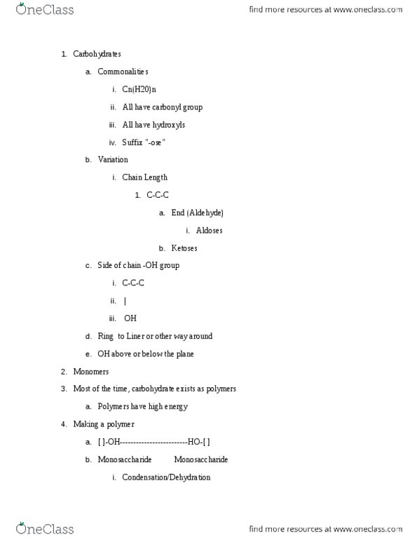 BIOL 005A Lecture Notes - Lecture 4: Aldehyde, Lactase, Hydrolase thumbnail