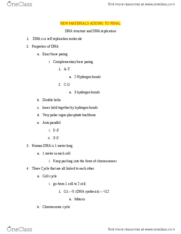 BIOL 005A Lecture Notes - Lecture 16: Nucleic Acid Double Helix, Cell Cycle, Chromosome thumbnail