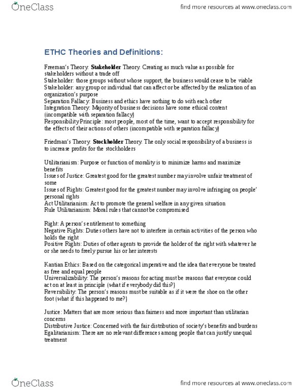 ETHC 3P82 Chapter Notes - Chapter All: Kantian Ethics, Categorical Imperative, Act Utilitarianism thumbnail