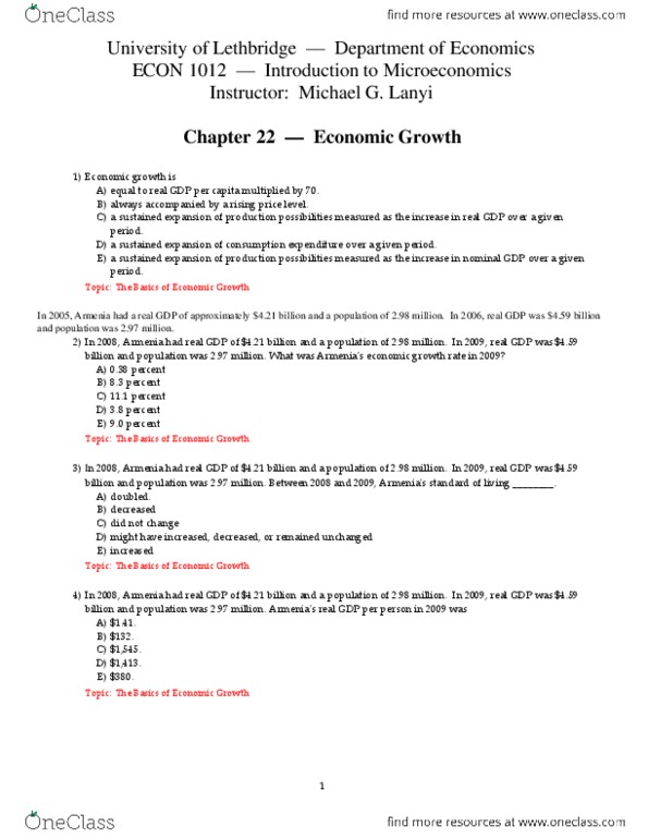 ECON 1010 Lecture Notes - Lecture 3: Bundesautobahn 61, Business Cycle, Production Function thumbnail