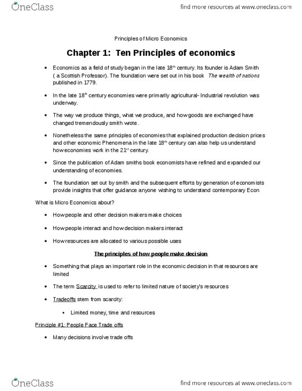 ECON 200 Chapter Notes - Chapter Chapter 1-2: Opportunity Cost, Invisible Hand, Marginal Cost thumbnail