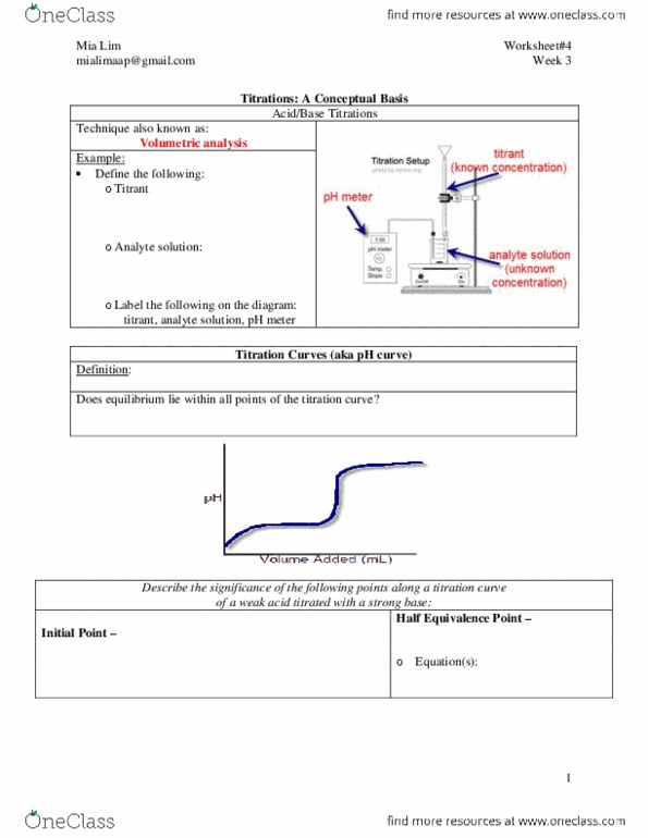CHEM 14BL Chapter Notes - Chapter 3: Equilibrium Constant, Titration Curve, Methylamine thumbnail