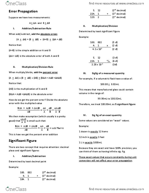 CHEM 14BL Lecture Notes - Lecture 1: Propagation Of Uncertainty, Volumetric Flask, Conjugate Acid thumbnail