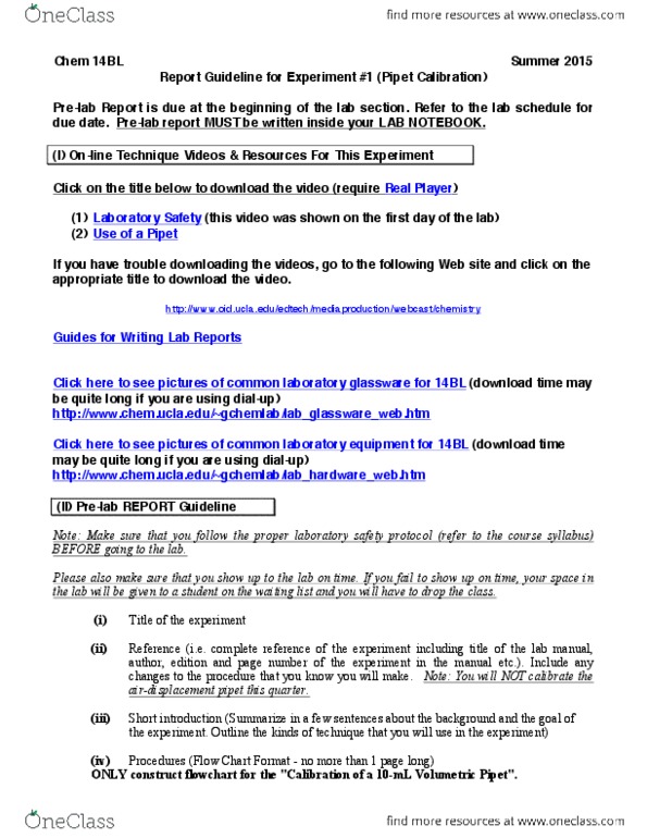 CHEM 14BL Chapter Notes - Chapter 1: Flowchart, Safety Data Sheet, Approximation Error thumbnail