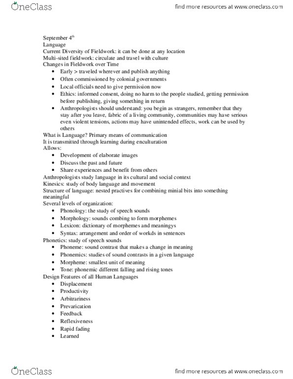 ANT 202 Lecture Notes - Lecture 3: Phonology, Diglossia, Noam Chomsky thumbnail