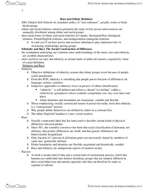 Sociology 1020 Chapter Notes - Chapter 8: Primordialism, Ethnocentrism thumbnail